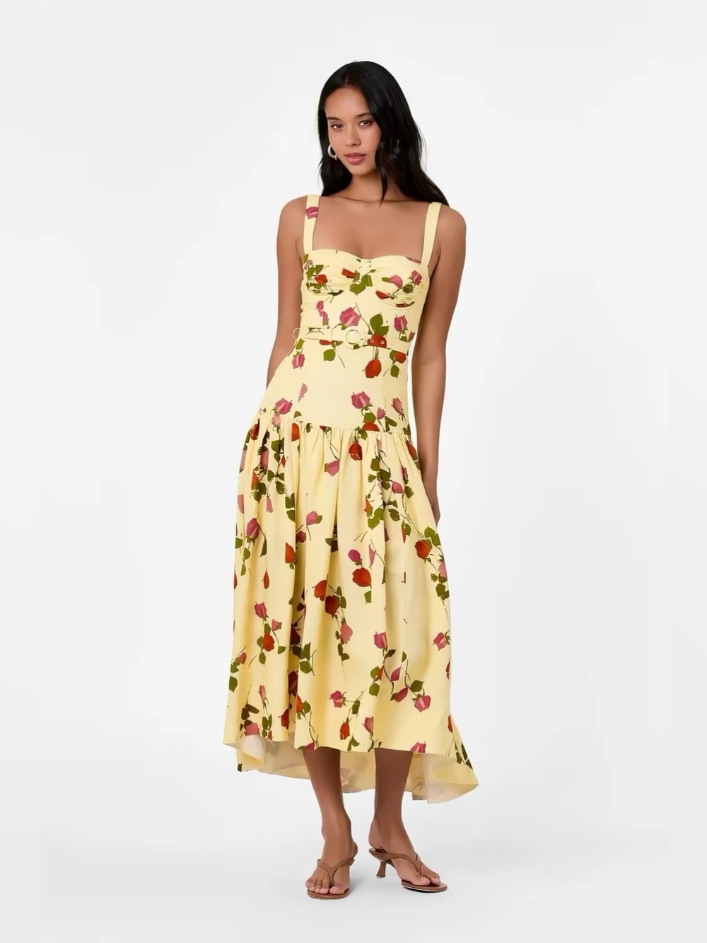 Nicholas Valerie Yellow Rose Printed Midi Dress NWOT